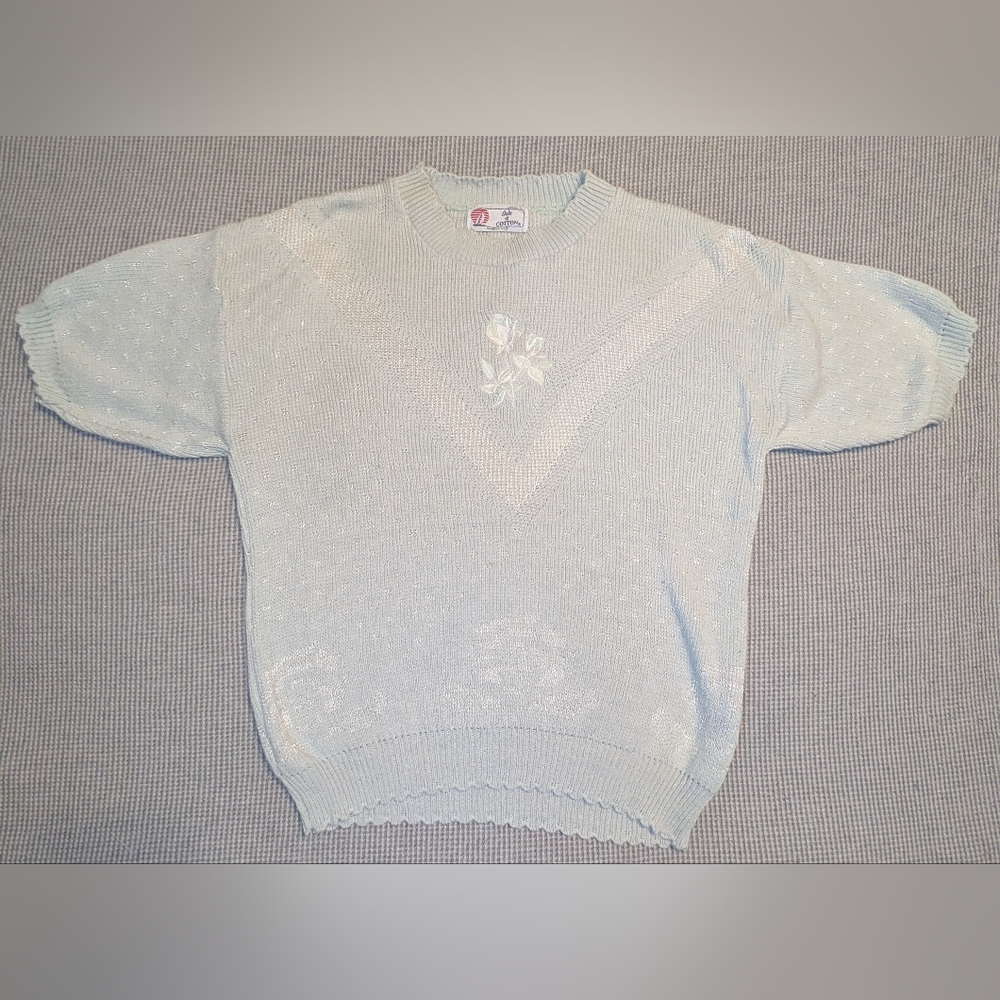 Isle Of Cotton Vintage Light Blue Embroidered Sweater